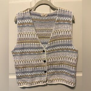 Alps fair isle cream Classic button up women’s knit sweater vest m medium USA